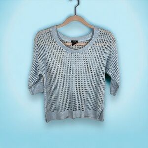 SMALL RUE21 PASTEL BLUE SILVER THREAD ACCENT Y2K STYLE OPEN KNIT  SHORT SLEEVE